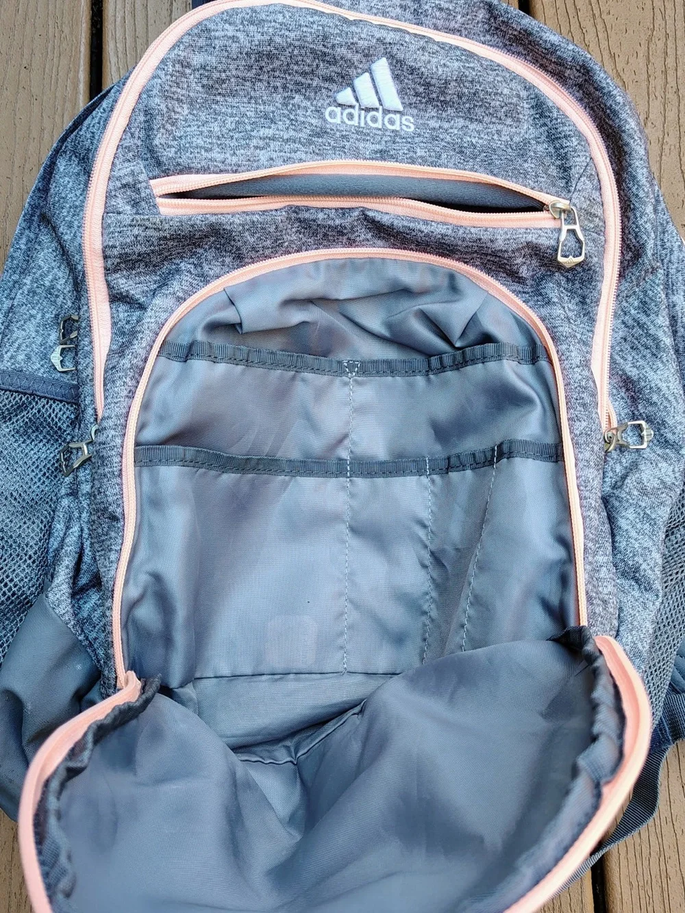 Adidas Heather Gray Backpack with Pink Trim